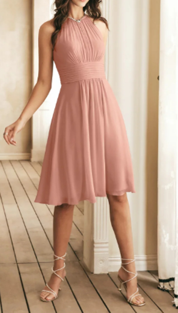 AW BRIDAL 8 M rose pink Keziah chiffon wedding cocktail gala knee dress NWT 0B10